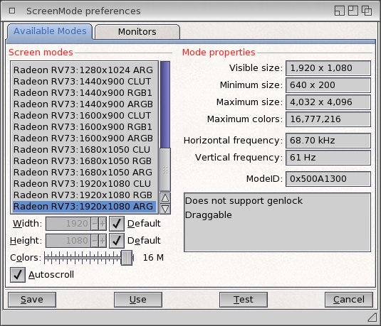 Screen Mode Preferences - Available Modes