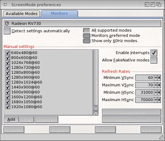 Screen Mode Preferences - Monitors